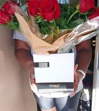 Red roses in a Welch gift box