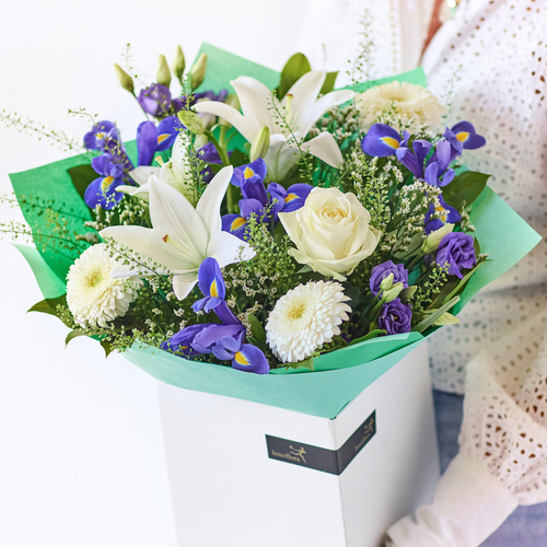 Image 1 of 3 of Brilliant Blue and White Bouquet