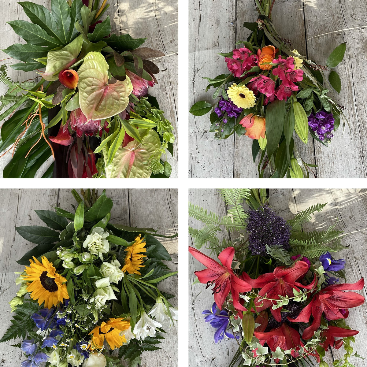 Every arrangement is unique and seasonal