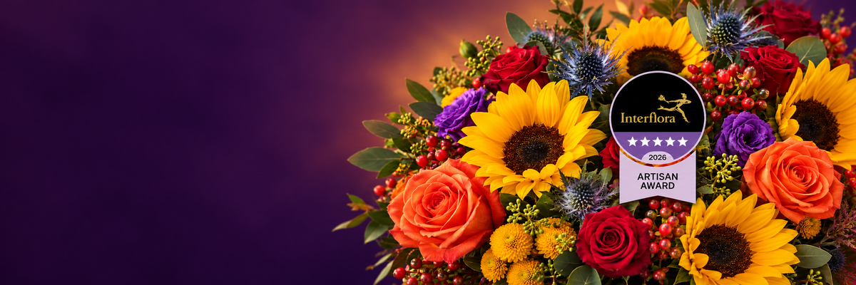 Colourful flowers surrounding Welch’s Interflora Artisan Award 2026