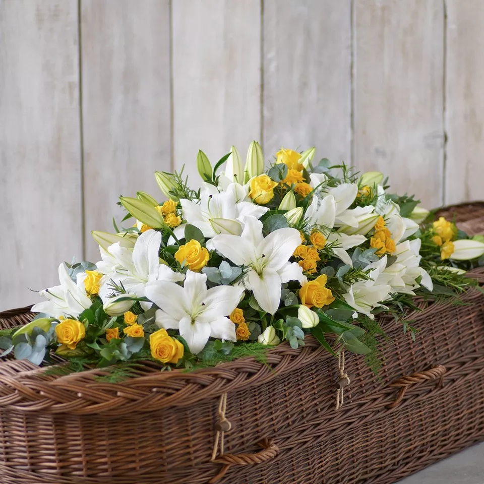 Lily and Rose Casket Spray Standard Yellow